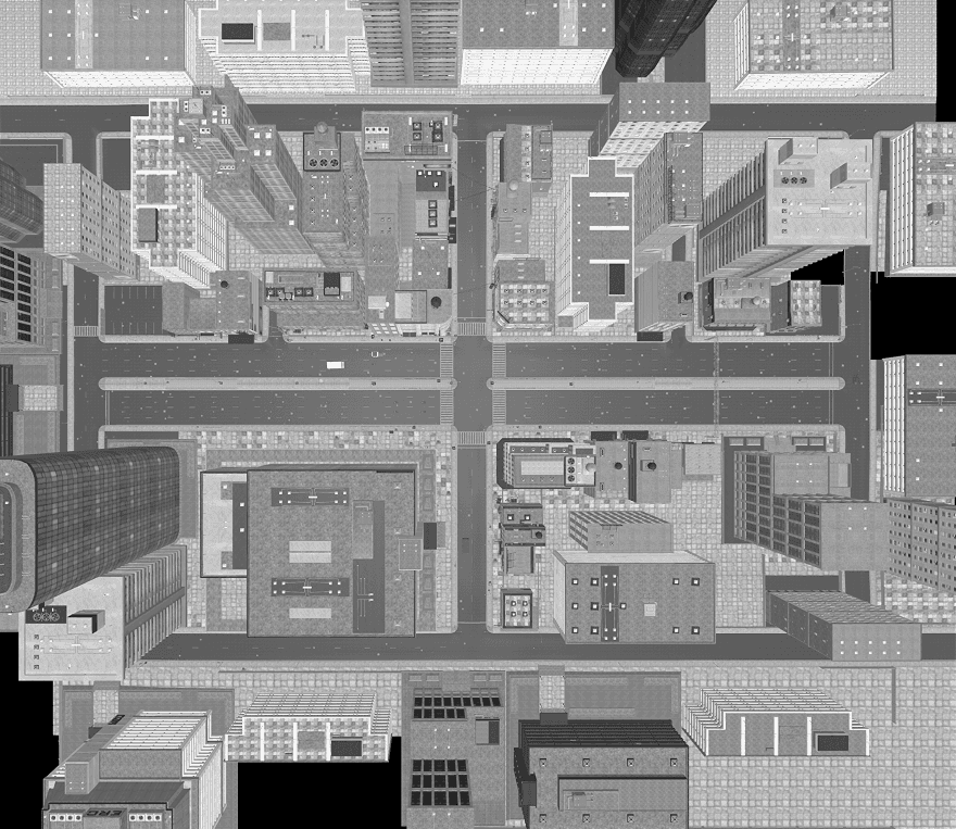 ZEDrift city map asset showing streets and buildings from above