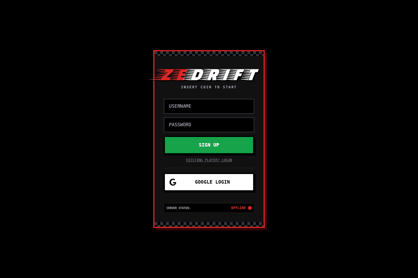 Player registration interface in the local frontend; form not submitted.