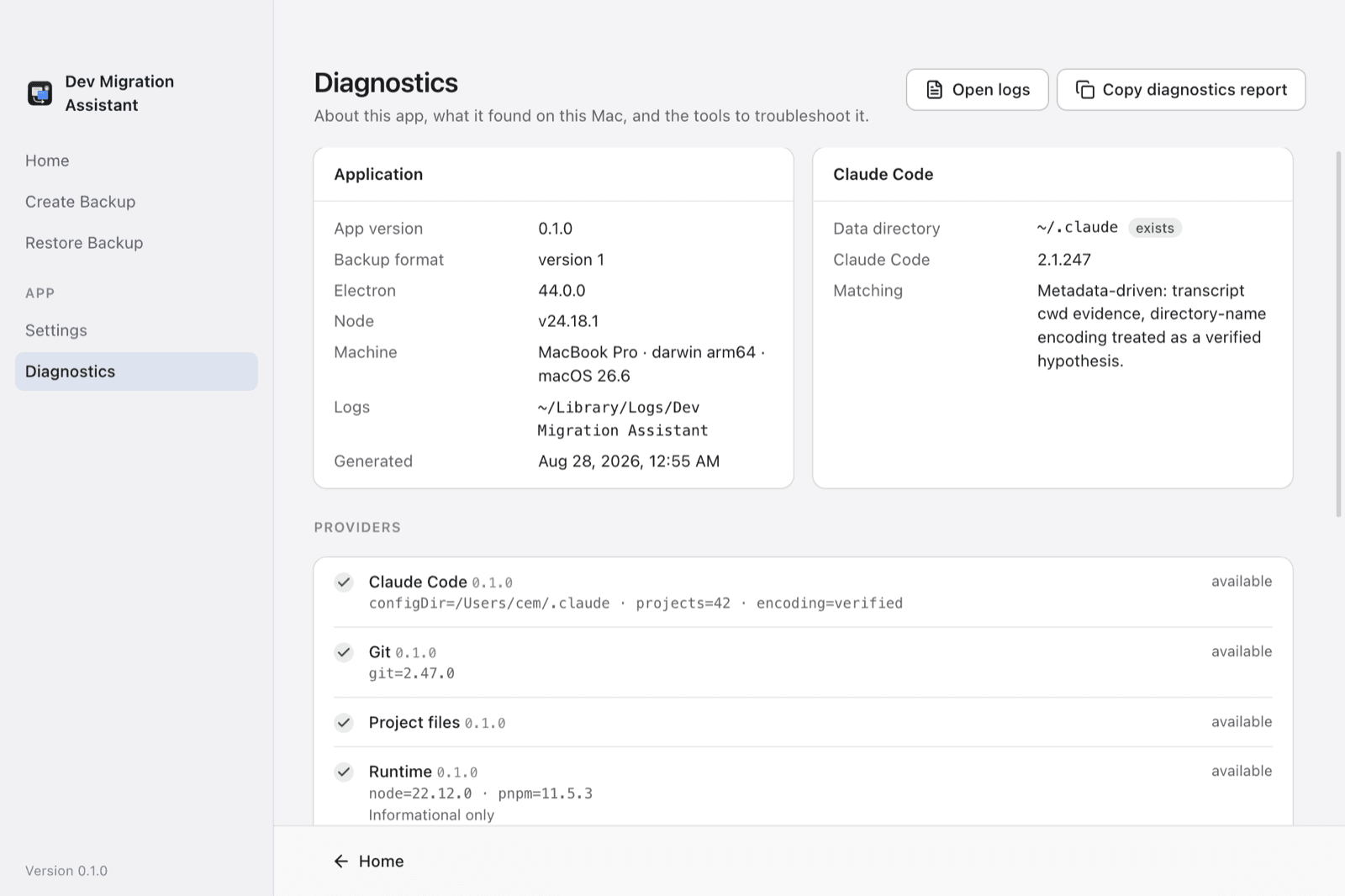 Application and provider diagnostics; development preview.
